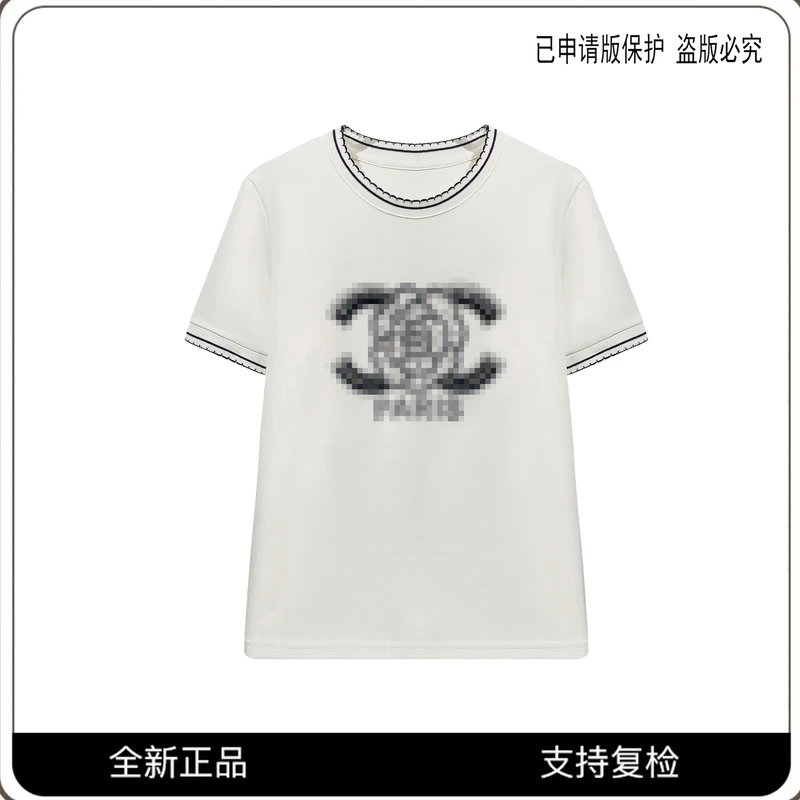 66393#CSIN轻奢圆领烫钻波浪拼接T恤衫2025夏百搭个性潮流上衣