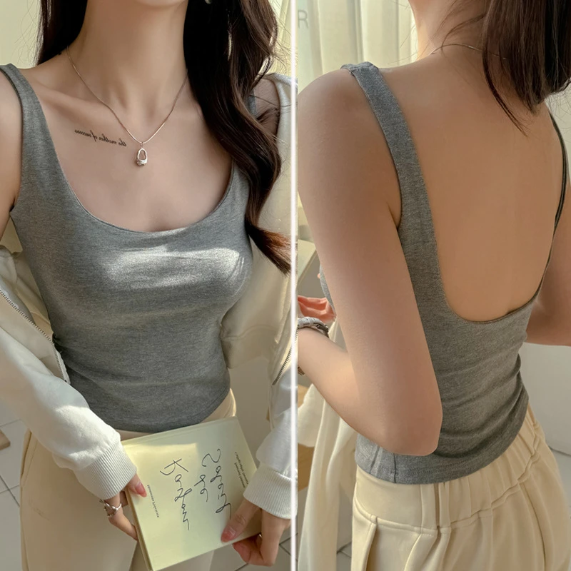 新款大U大胸露背美背女夏季外穿内搭修身性感大码上衣吊带