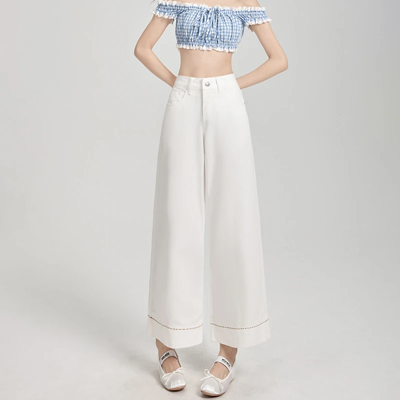 天丝薄款九分牛仔裤女2025夏季新款莱赛尔白色宽松显瘦凉感阔腿裤
