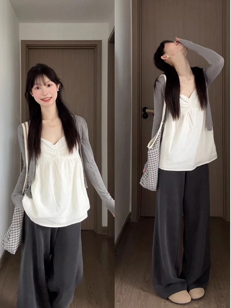 夏季外搭防晒开衫女薄款大码胖mm显瘦灰色披肩罩衫上衣吊带两件套