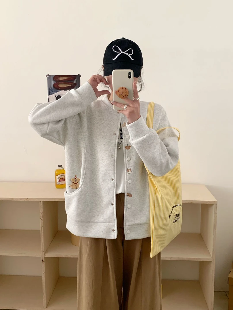 25春季新品【口袋刺绣狗狗按扣棒球服外套】简约百搭时尚休闲