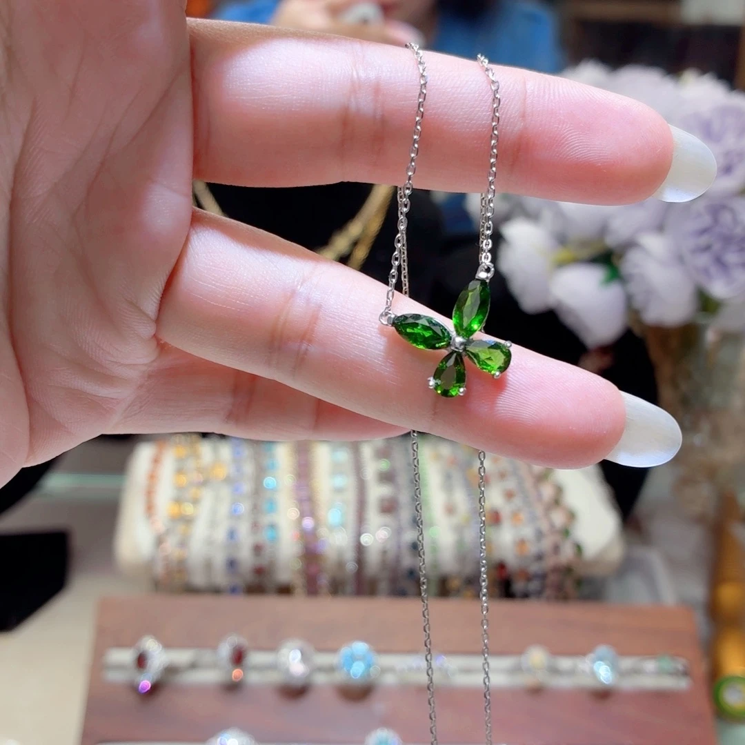 透辉石银S925镶嵌项链