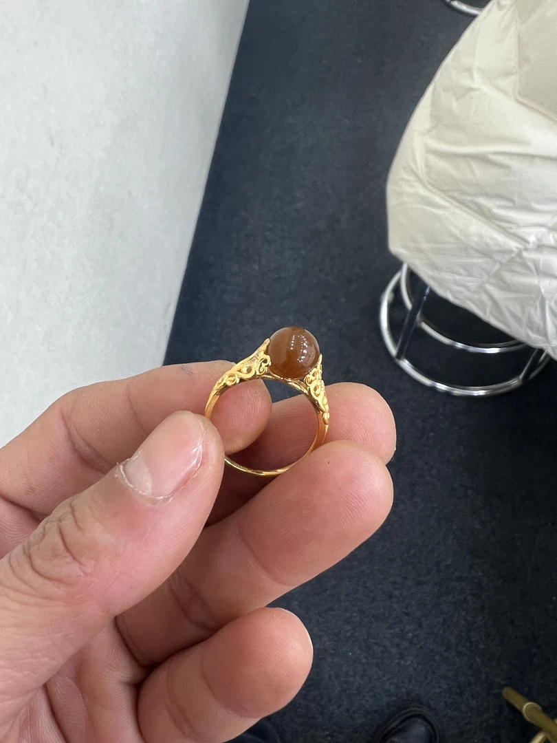 和田玉红糖色18K金定制款戒指