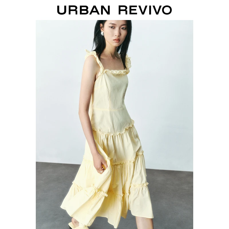 UR2025夏季新款女装度假风氛围感层叠花边吊带连衣裙UYU750070