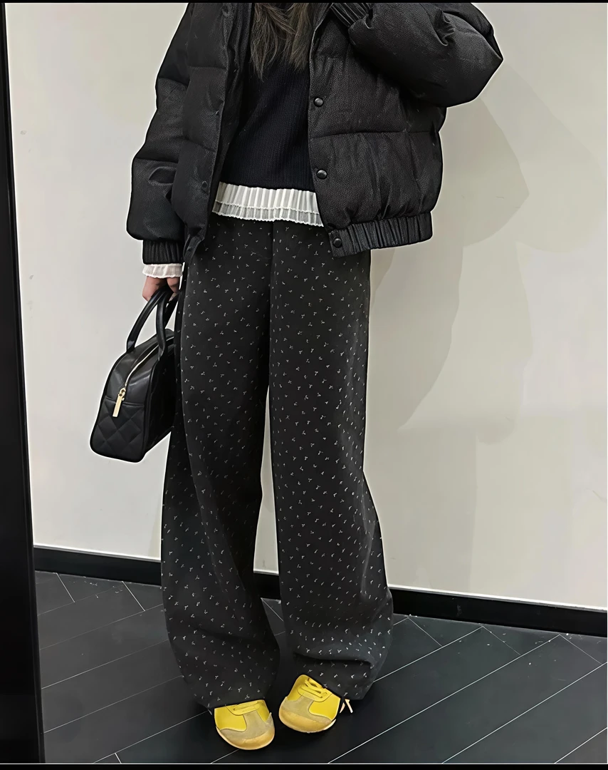 法式复古时尚碎花休闲裤子小个子定制显腿长显示宽松慵懒风穿搭