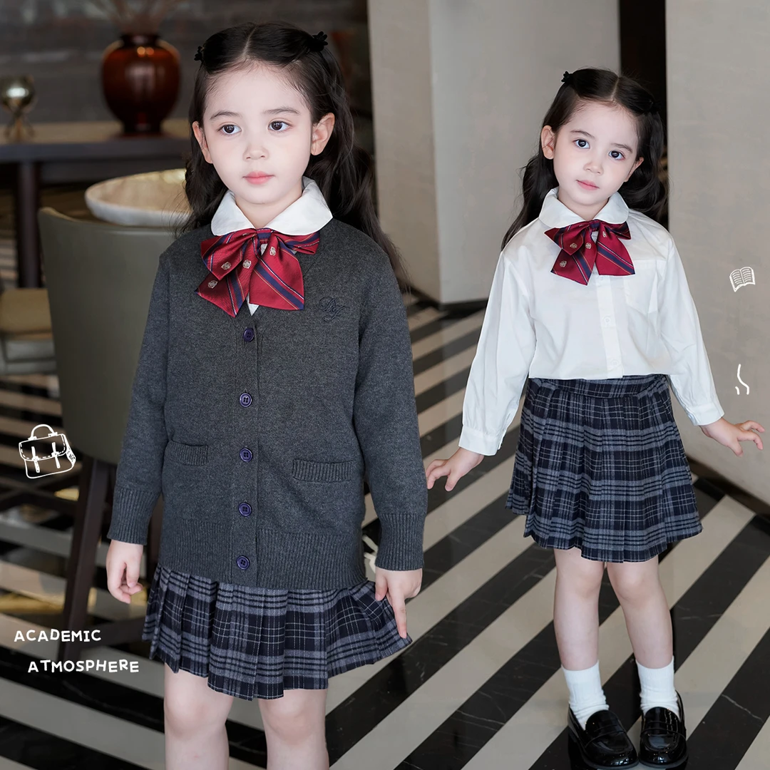 AnnieGirl秋季新款JK学院风女童制服校服针织开衫毛衣裙裤套装