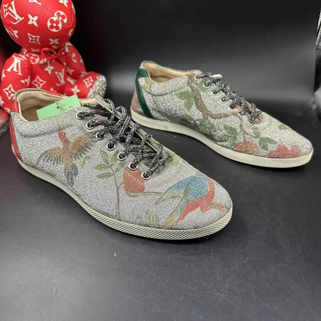 95新 GUCCI/古驰 【AO福利】42.5欧码 男士银色百鸟朝凤板鞋uu010