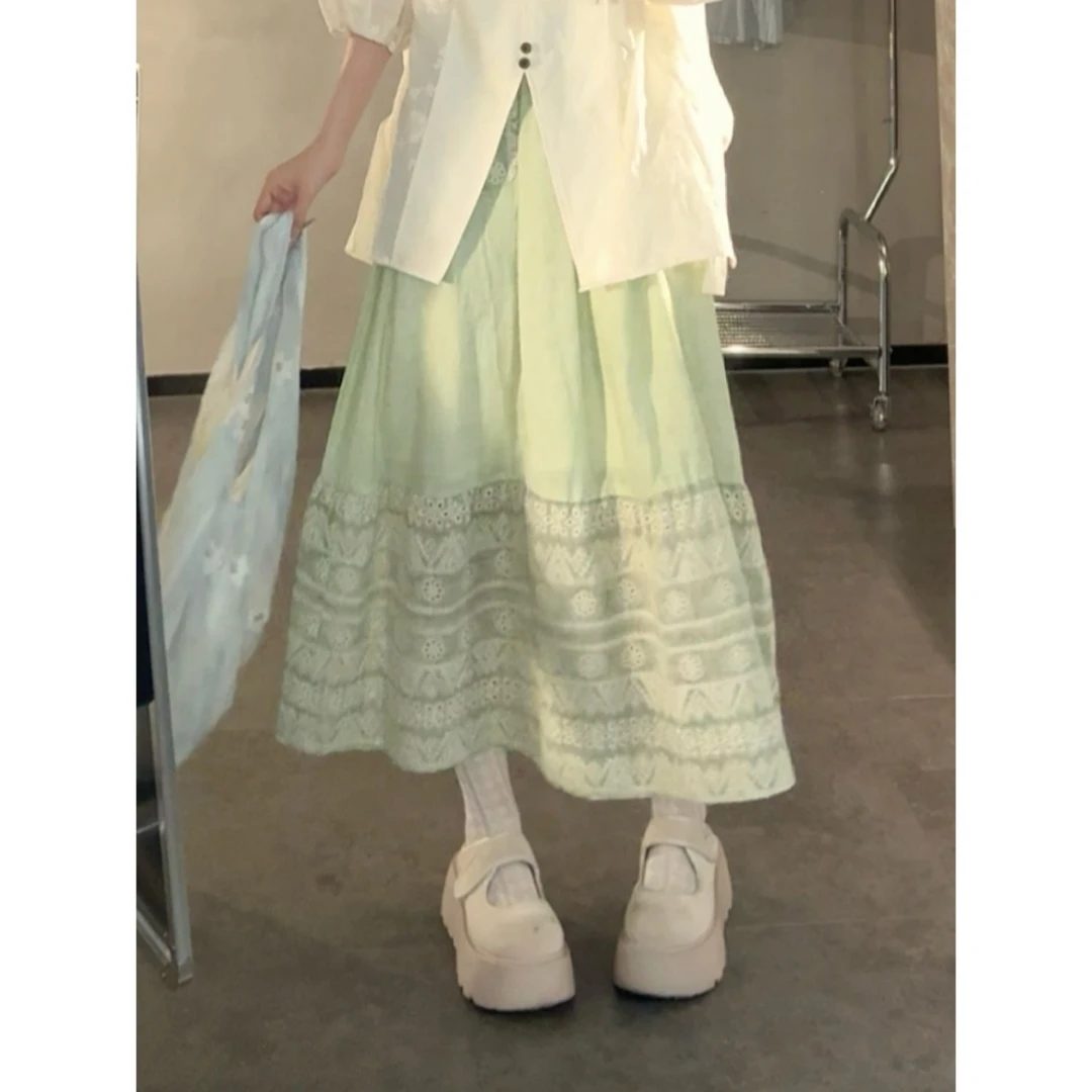 VGVL夏季新款拼接大摆半身裙女显白气质半身裙女裙子半裙