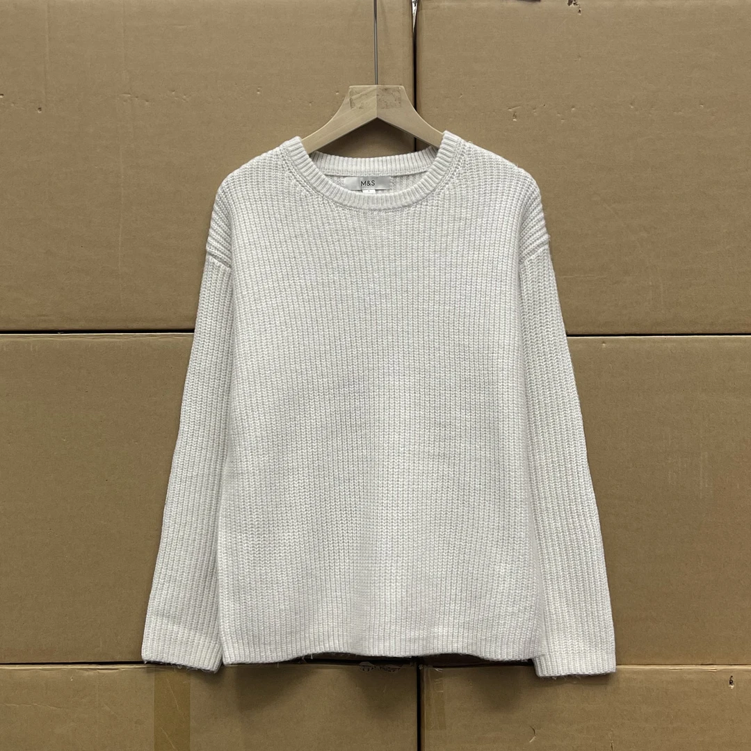 外贸沅货！！英国！基础圆领百搭宽松慵懒风气质竖坑条针织套头毛衣