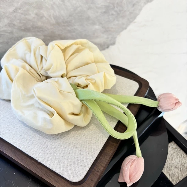 粉玫瑰花米白发圈FQ237