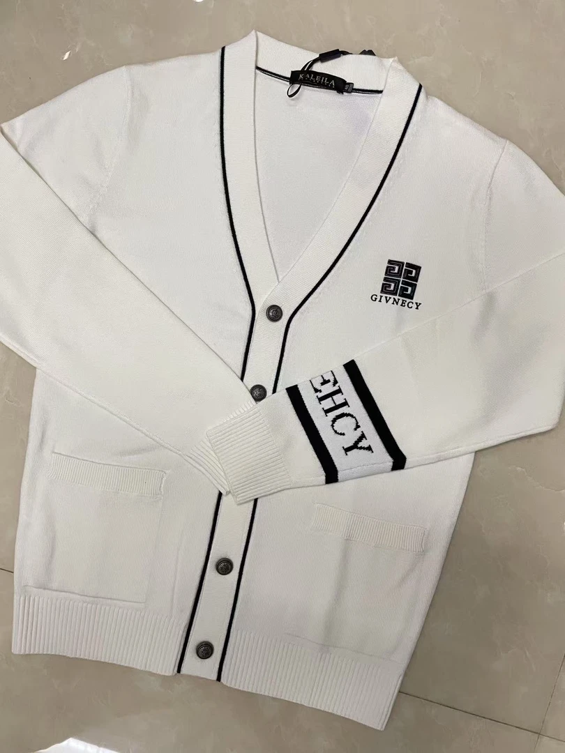 【23K8357-b白色胸前小标开衫】主播男士秋冬针织毛衣百搭