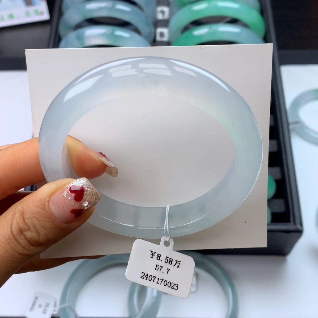 翡翠手镯未镶嵌57-58白月光正圈