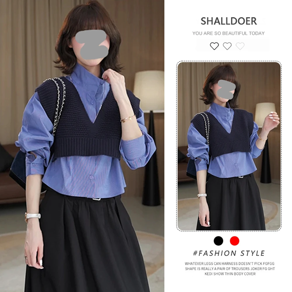 2025秋季高级感针织小马夹搭格子衬衫叠穿上衣