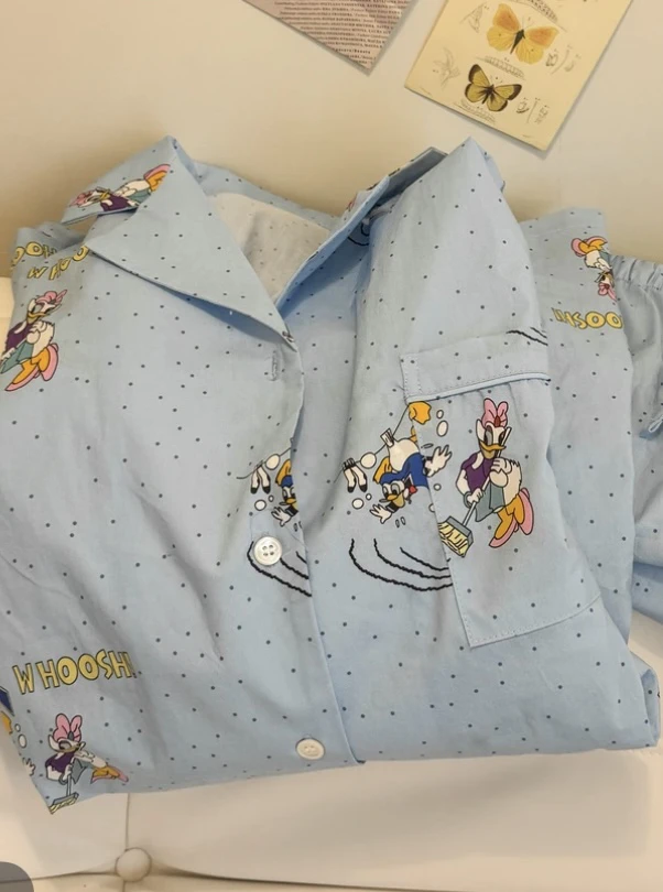 蓝色鸭短袖短裤250斤睡衣女套装舒适