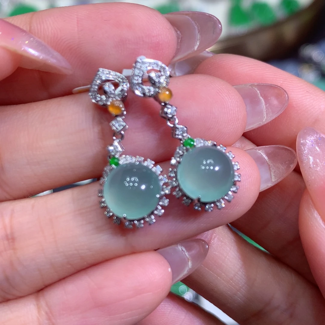 翡翠耳饰18K金镶嵌翡翠