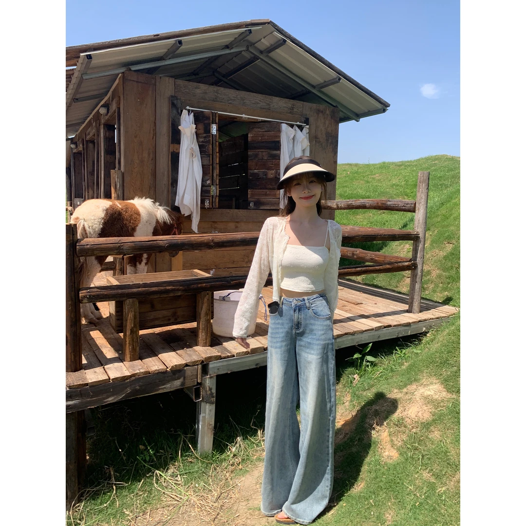 切糕自制【折叠海风】小个子夏季显瘦直筒休闲高腰牛仔裤