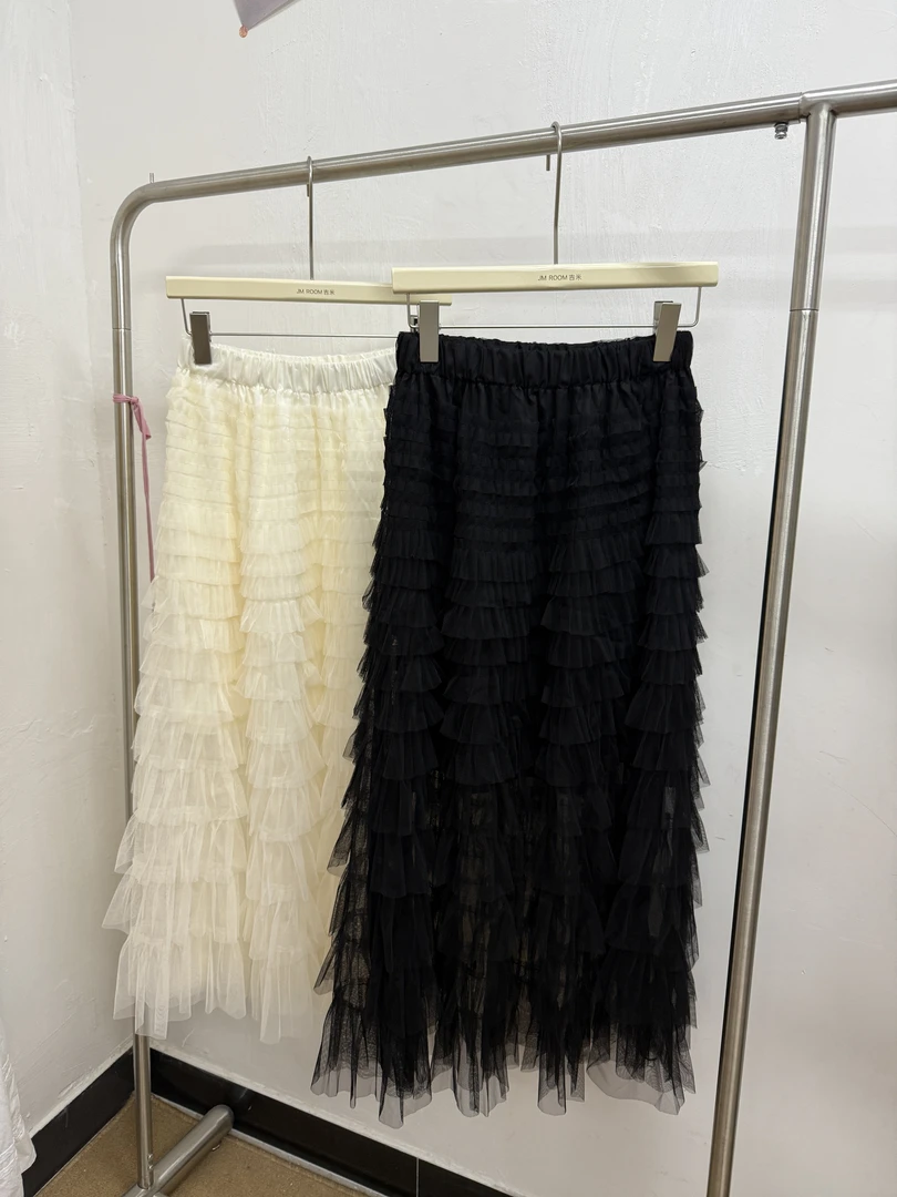 A字裙纱裙X型百搭静奢风高腰蛋糕裙气质半身裙中长款