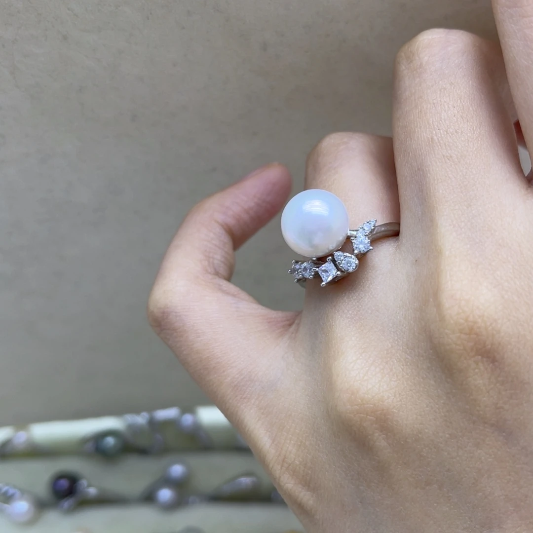 银S925镶嵌戒指淡水珍珠