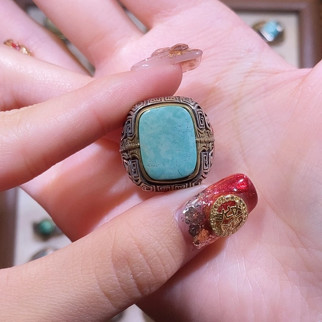 绿松石戒指银S925镶嵌知****水戒指