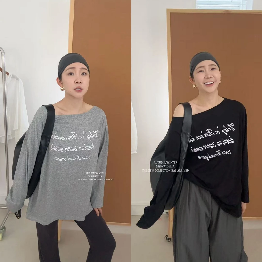 WIDELIA美式字母斜肩夏季慵懒风松弛感宽松百搭显瘦T恤735525