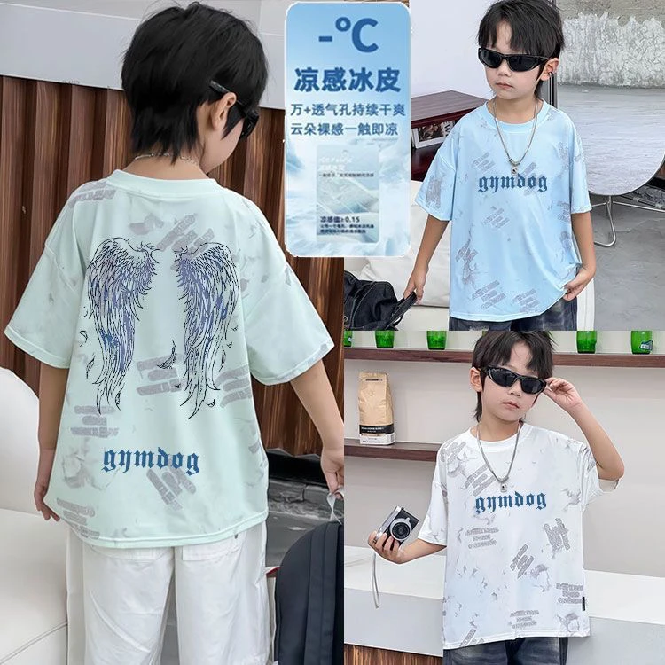 男童夏装上衣新款速干冰丝儿童洋气宝宝夏季衣服半袖帅气小童T恤
