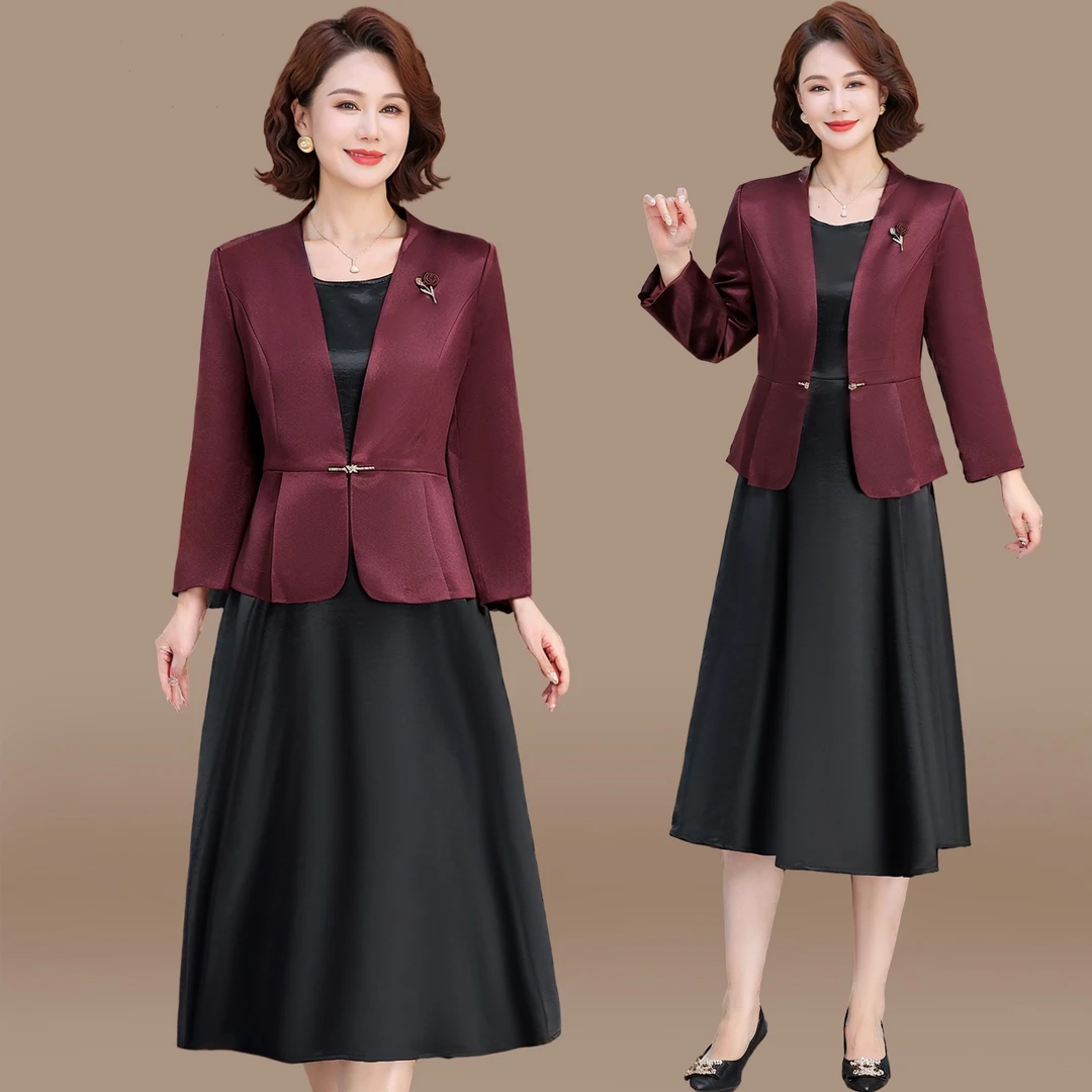 妈妈装秋套装连衣裙喜婆婆婚宴装2025新款中老年春秋外套两件套女