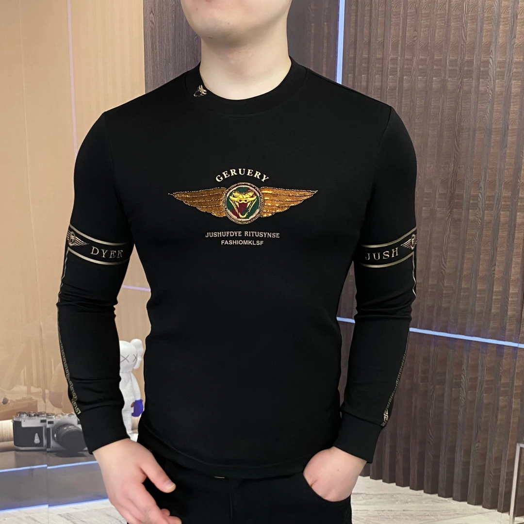 2025春金标卫衣男士长袖休闲潮流圆领修身百搭时尚轻奢