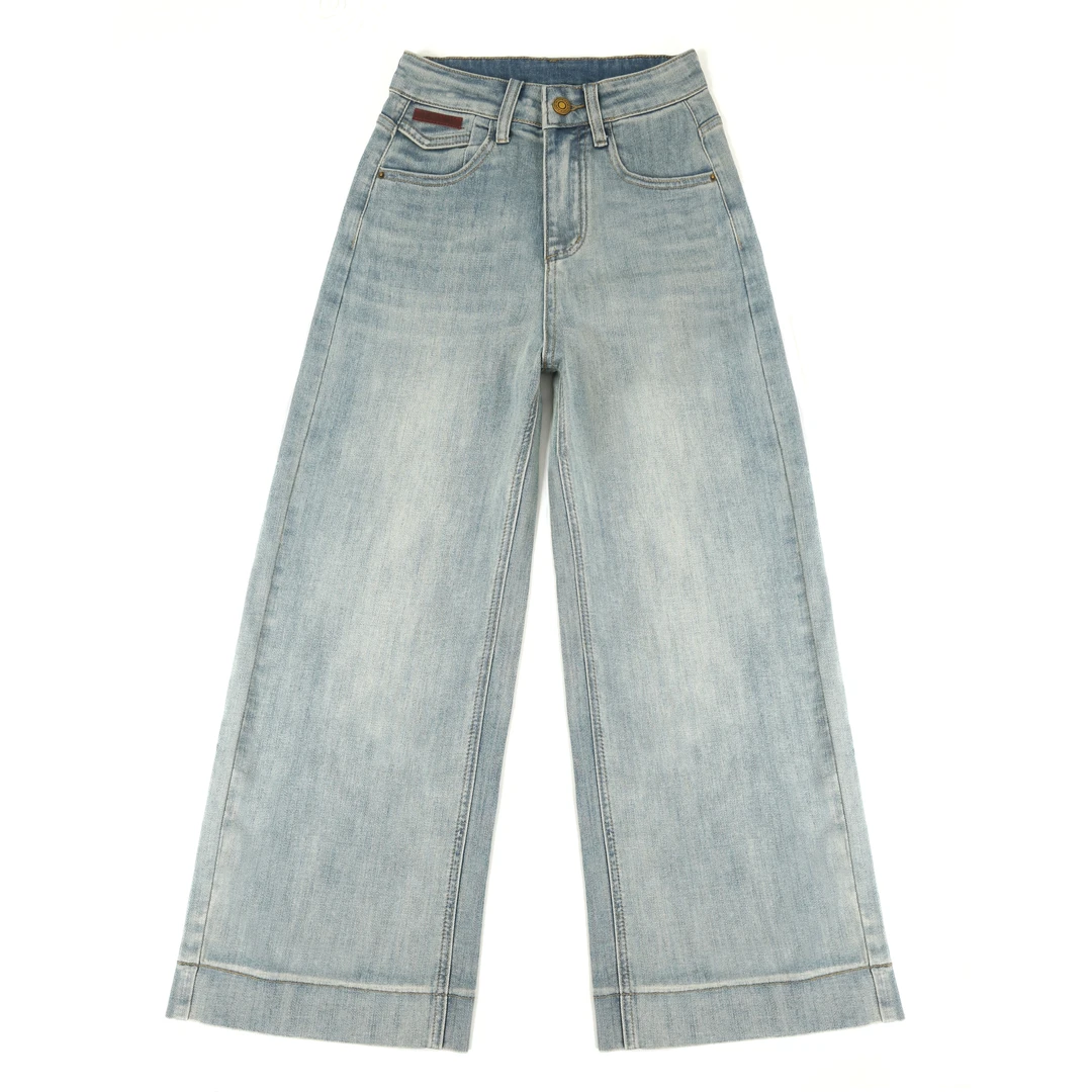 小个子阔腿牛仔裤女2025春新款高腰百搭休闲直筒裤腰