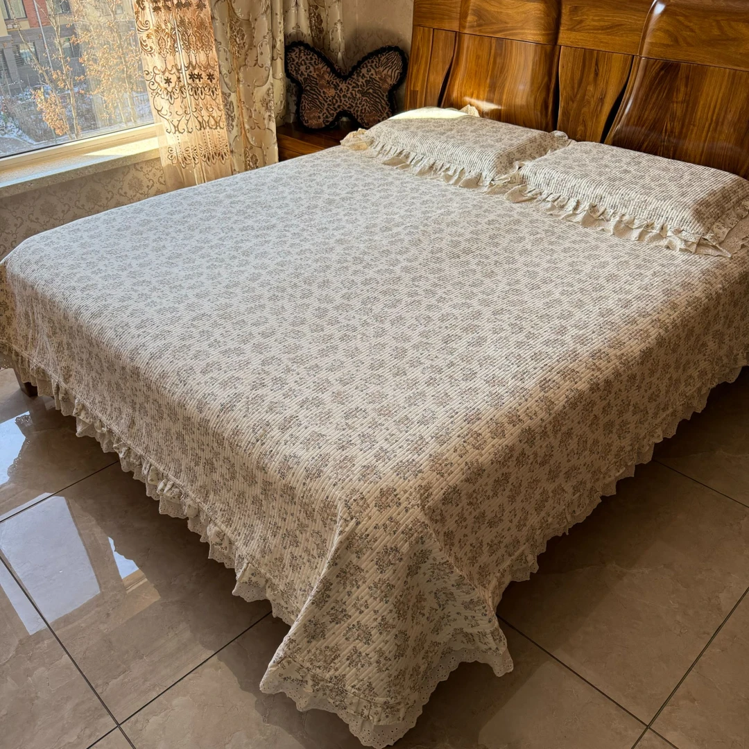 于姐推荐【诺言--全棉波点床盖套件】全棉蕾丝床盖套件