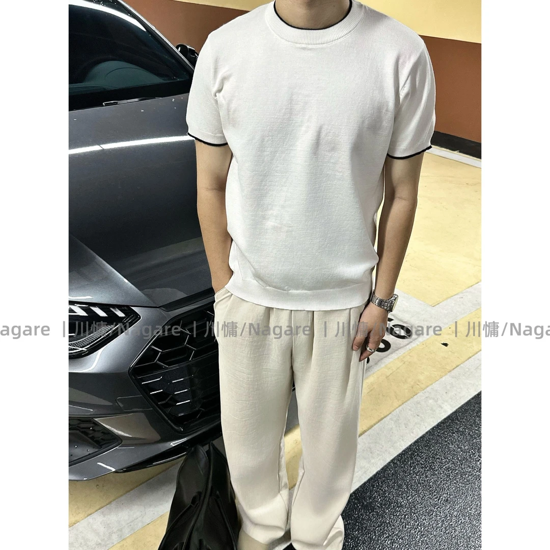 川慵/Nagare假两件设计‘老钱风极简通勤凉感拼接休闲松弛T恤短袖