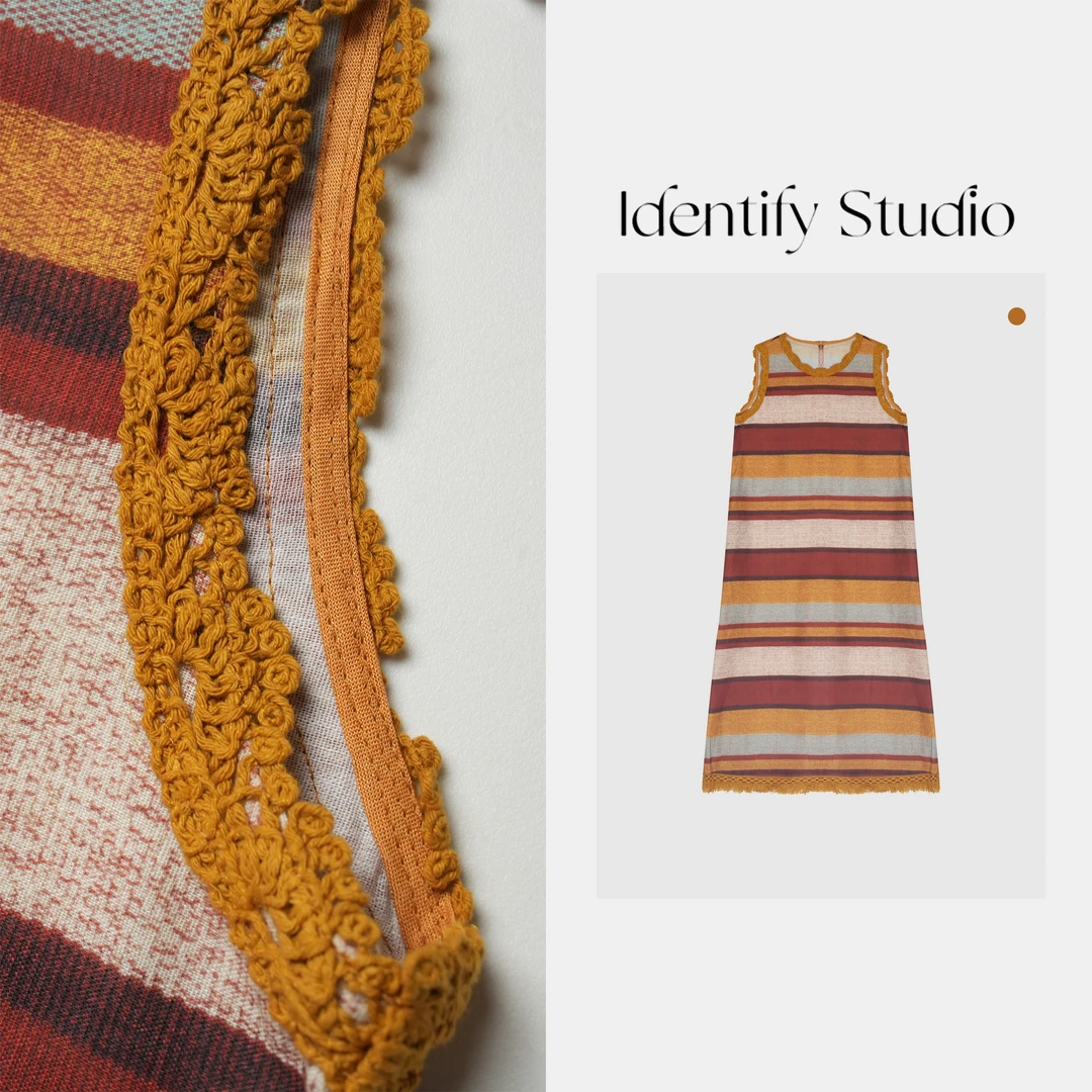 IDENTIFY“阳光条纹”夏季上新撞色条纹提线包边100亚麻连衣裙25SS