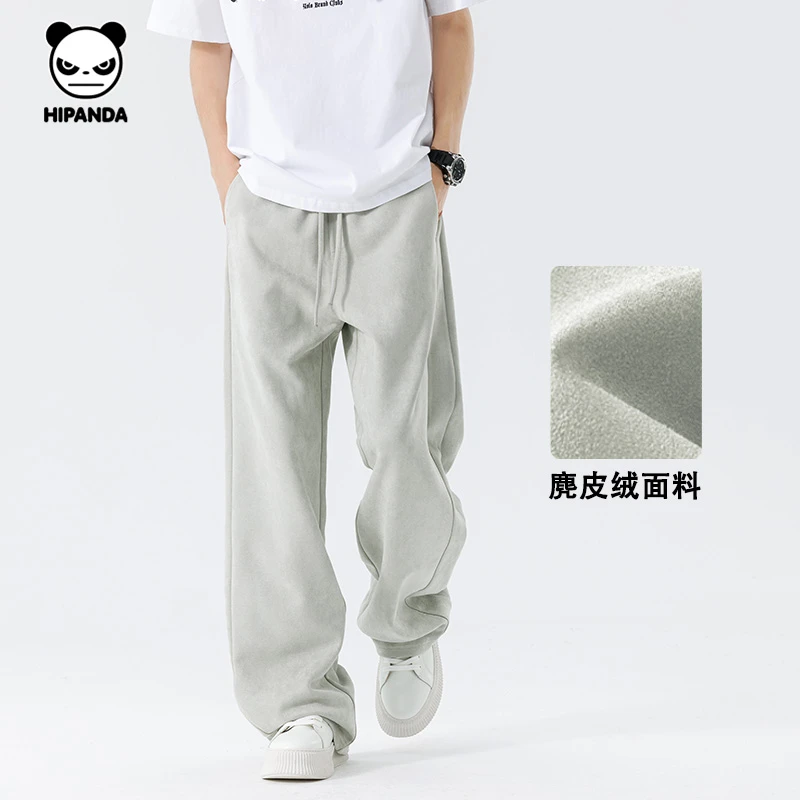 HiPanda美式男款休闲裤2025春秋宽松垂感百搭麂皮绒阔腿直筒裤潮