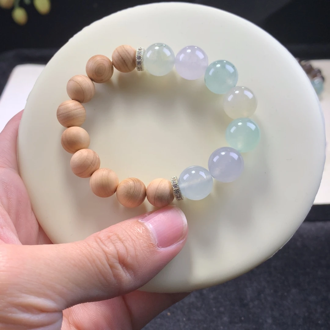 翡翠未镶嵌手串卡12冰仙彩