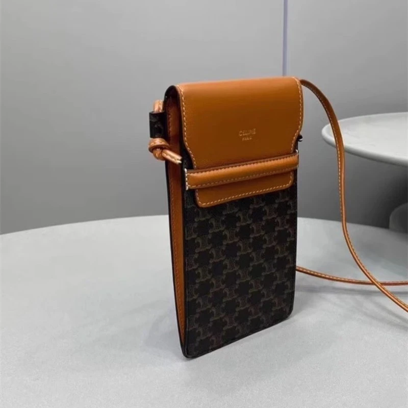 奢侈今年流行小包时尚2025年新款皮质老花凯旋门手机包斜跨背挂绳