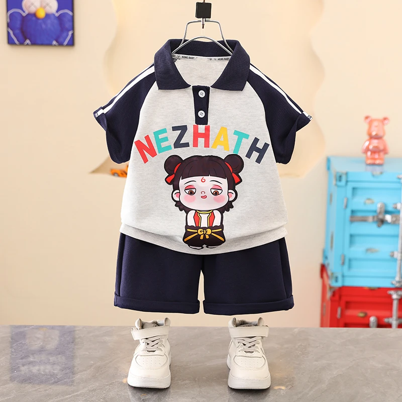 男童夏装套装2025新款儿童短袖polo衫薄款中小童装夏天哪吒衣服潮
