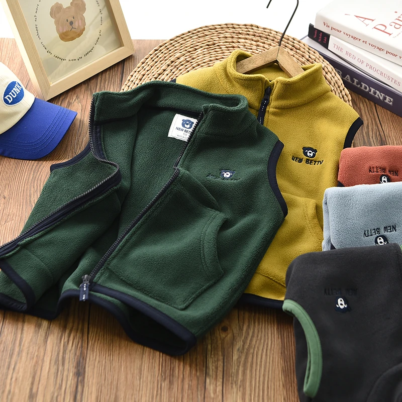 男童柔软奥粒绒马甲2025春秋装儿童中大童刺绣保暖坎肩摇粒绒马夹