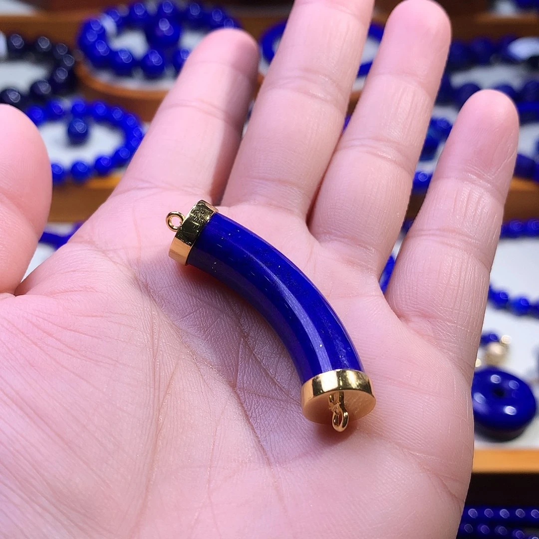 *****青金石银S925镶嵌吊坠(不含链)弯管855