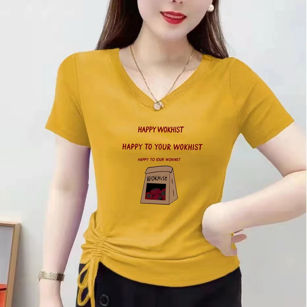 2025夏季新款短袖t恤女v领洋气百搭修身显瘦气质上档次体恤衫上衣