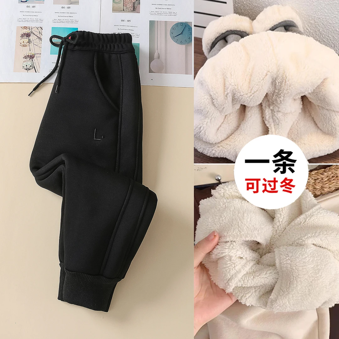女童冬款加厚中大童卫裤2025新款儿童束脚裤潮流保暖羊羔绒运动裤