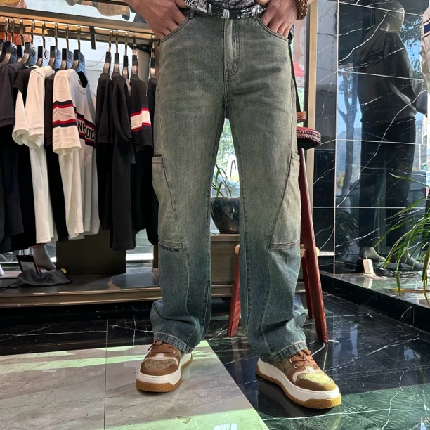 25年夏季新款正品C+男士水洗时尚潮流百搭轻奢高级松紧直筒牛仔裤