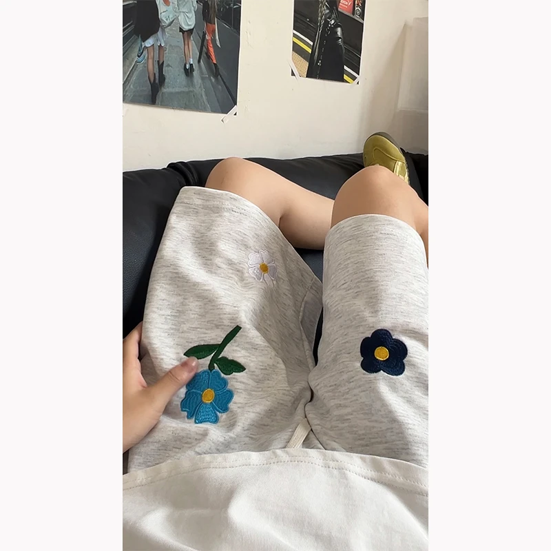 美式重磅小花朵刺绣短裤男夏季慵懒松弛感五分裤设计感小众短卫裤
