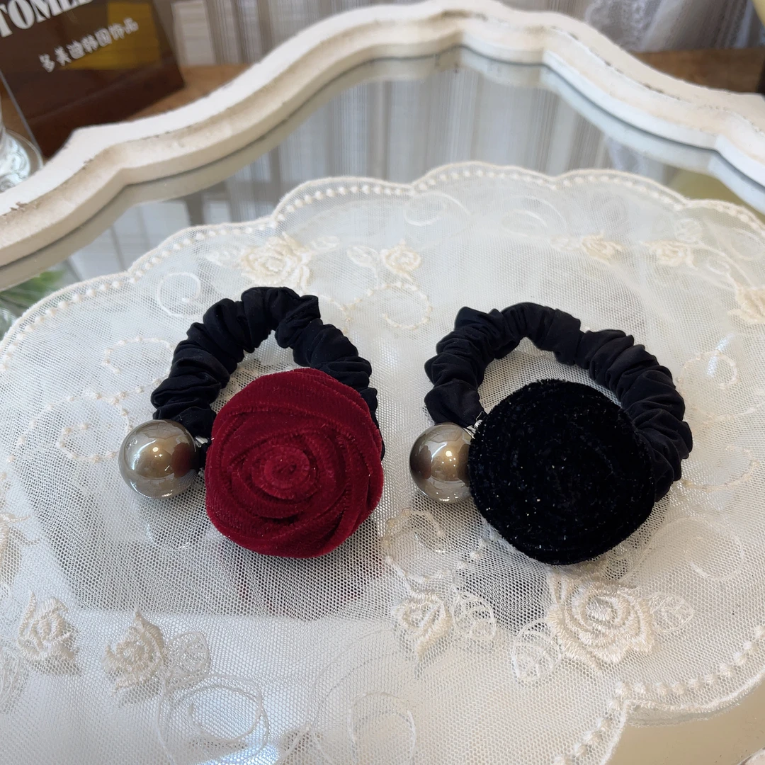 W339韩系丝绒细闪秋冬氛围设计简约玫瑰花发绳