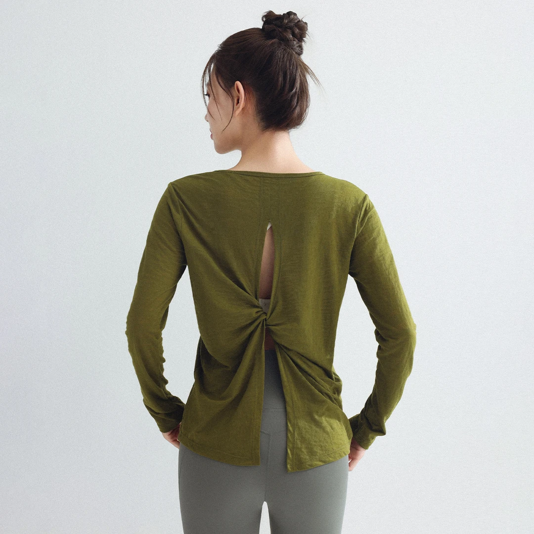瑜伽服女长袖开叉透气速干运动上衣跑步健身服修身显瘦普拉提美背