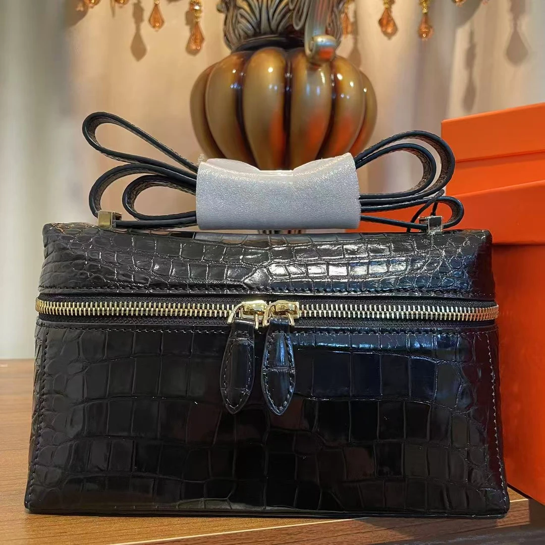 新款时尚好物稀有皮高定轻奢鳄鱼皮lp盒子包百搭单肩斜跨手提包