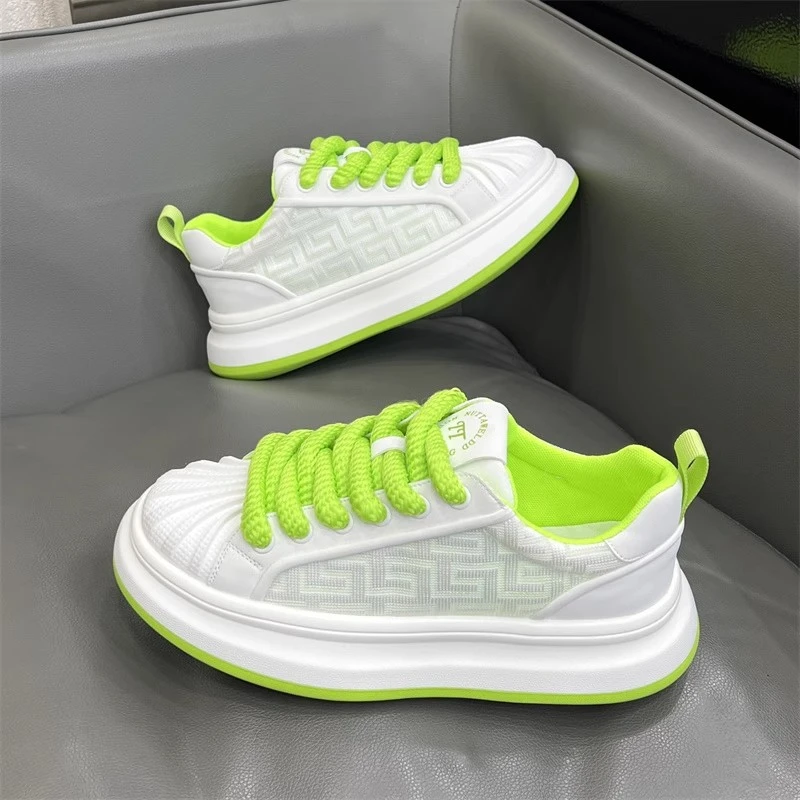 潮男厚底休闲板鞋男款2025春季新款网面透气小白鞋潮流轻便运动鞋