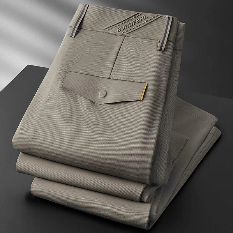 夏季薄款轻奢口袋切割商务休闲裤男修身小直筒冰丝垂感男装小西裤