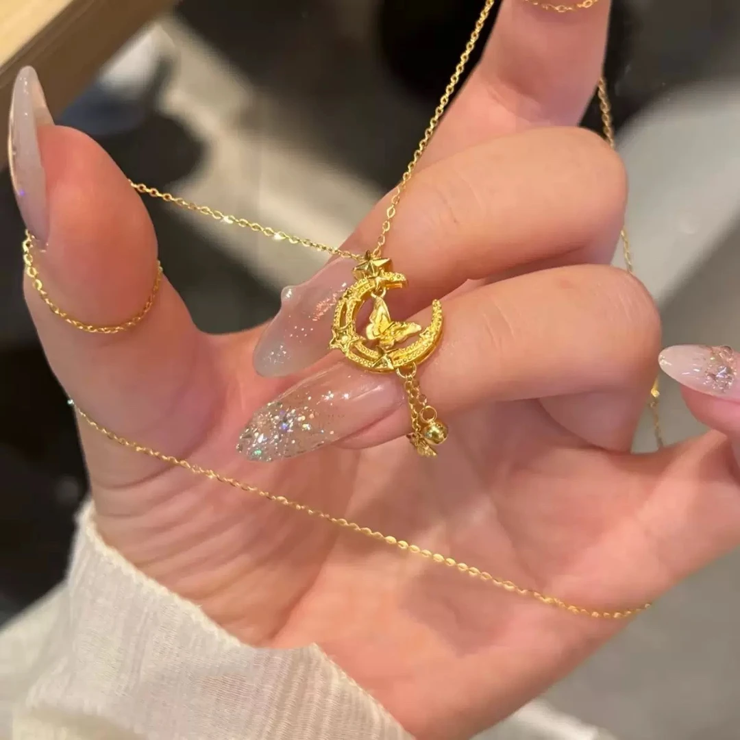 铜合金项链 新款天上月项链色中式星月蝴蝶金色小众设计感饰品女
