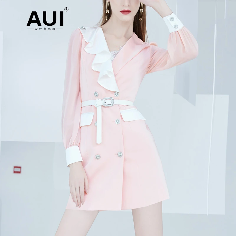 【诗语专属】AUI粉色女神范职业气质西装外套西服裙-21C047796