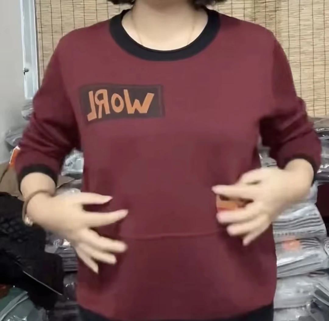 字母发财猫精梳棉针织衫