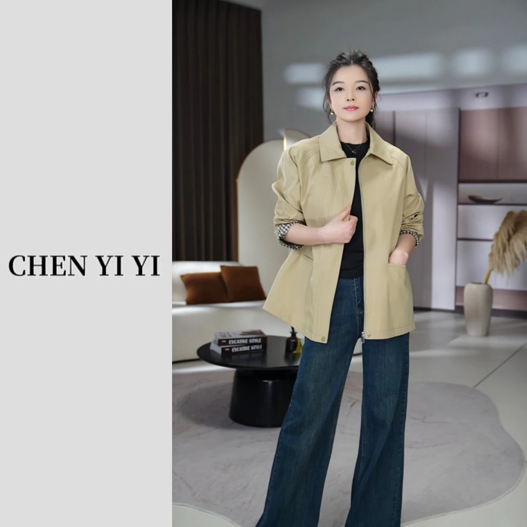 日系中长款工装风衣外套女2025春秋新款宽松休闲百搭简约翻领上衣